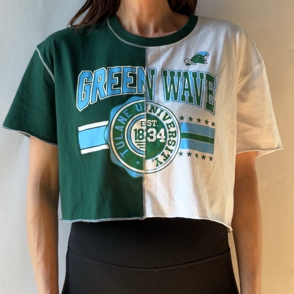 ZooZatz Tulane Green Wave Sporty Color Block Cropped Tee Women’s Medium